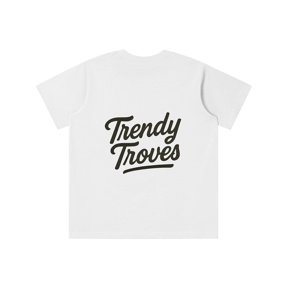 Thumbnail: White t-shirt featuring Trendy Troves logo; Trendy Troves World LLC