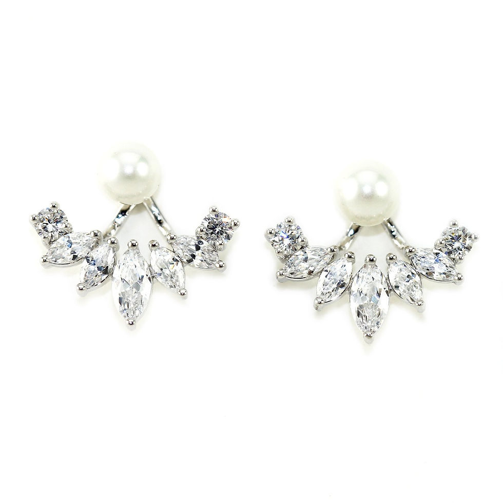 Elegant pearl and crystal earrings on white background, jewelry fashion accessories.