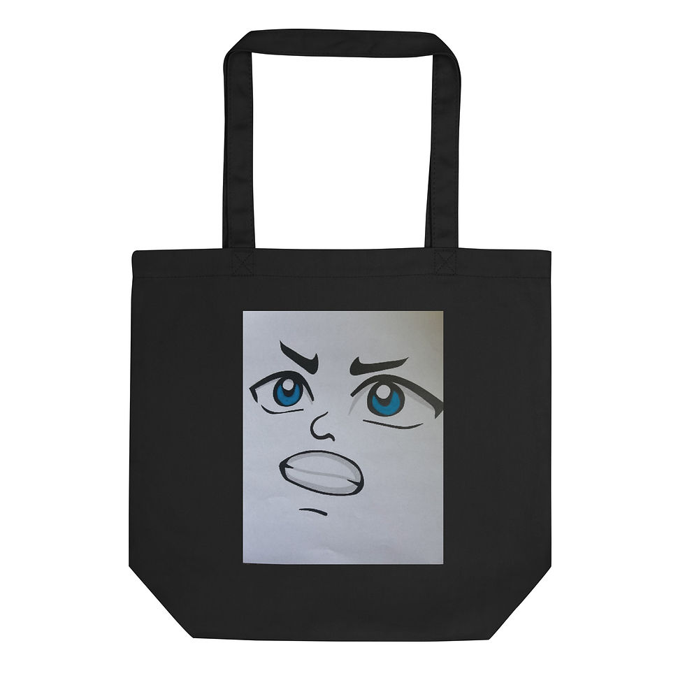 Black tote bag with a drawing of a surprised face Trendy Troves World LLC