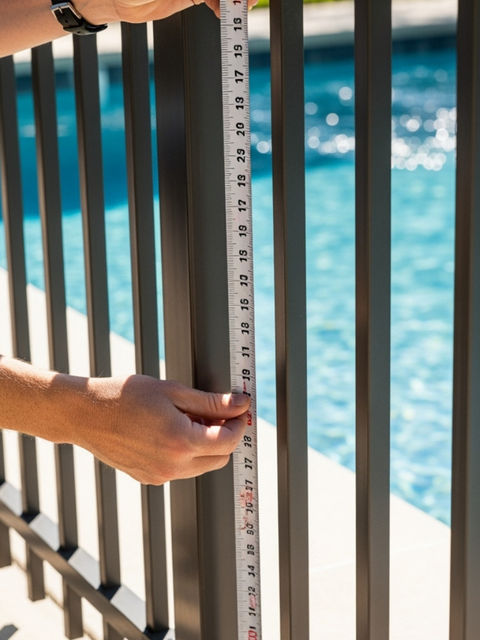 Measuring tape showing fence height - aluminum pool fence cost per foot