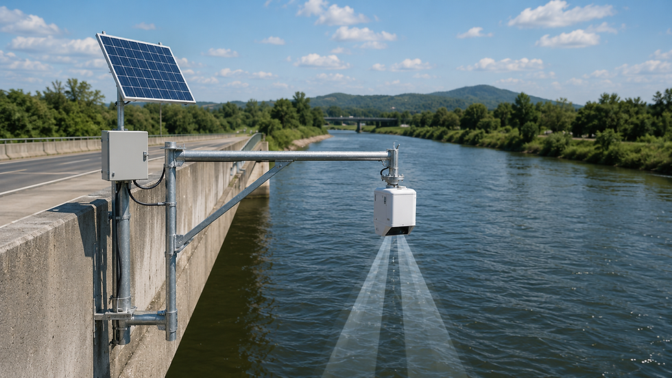 Radar water level sensor on bridge over river