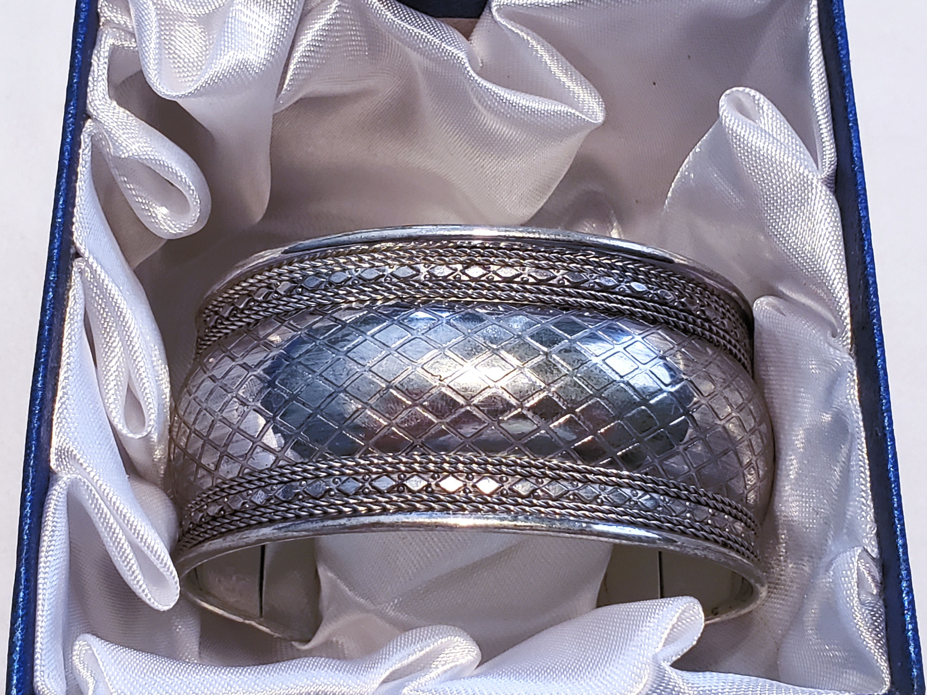 Silvertone checkered cuff bracelet