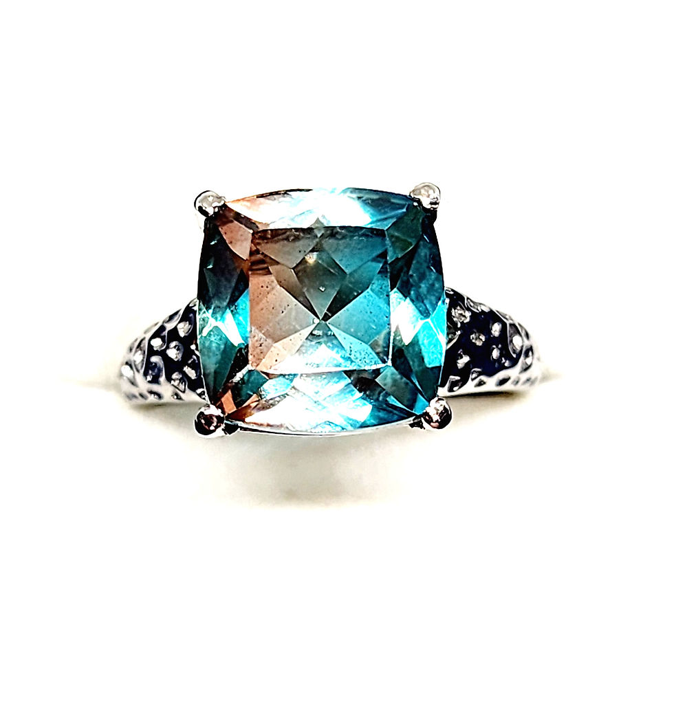 Thumbnail: Bi-Color Quartz solitaire ring 5.85 cts set in 316L stainless steel sz 8