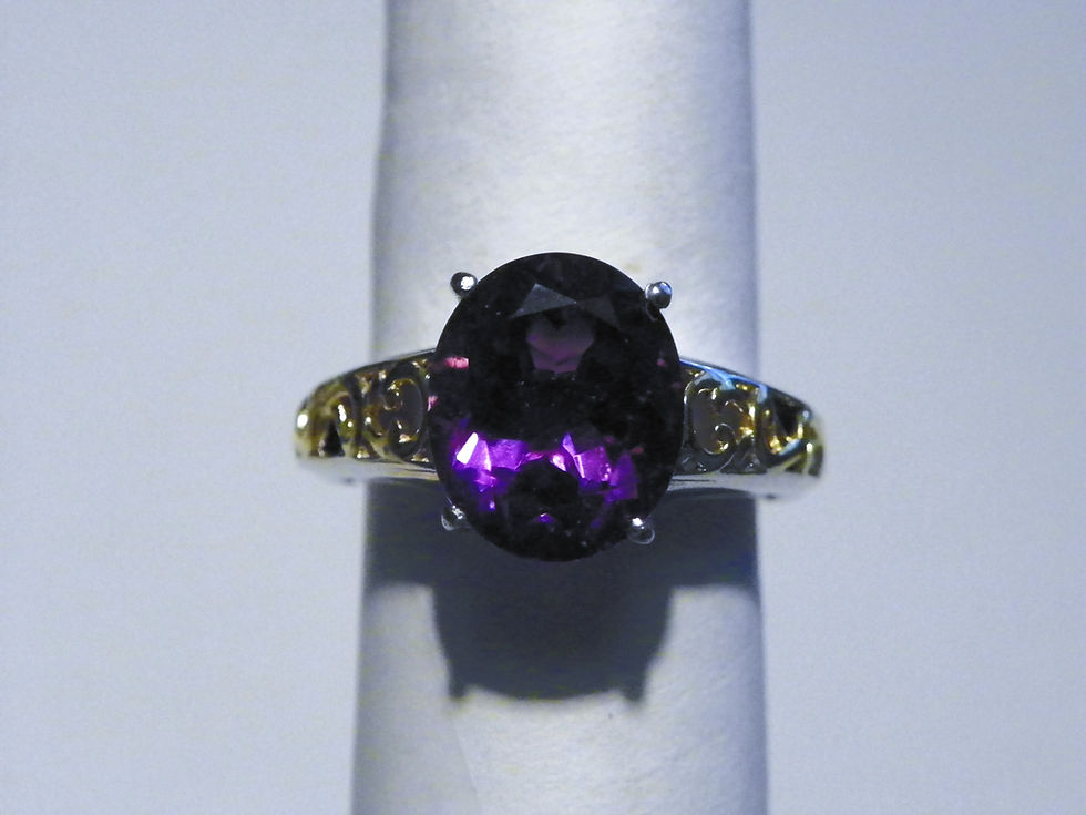 Thumbnail: "Simply Solitaire" Lukasa Amethyst ring in 14K YG and Platinum/925 (3.90ct) sz 7