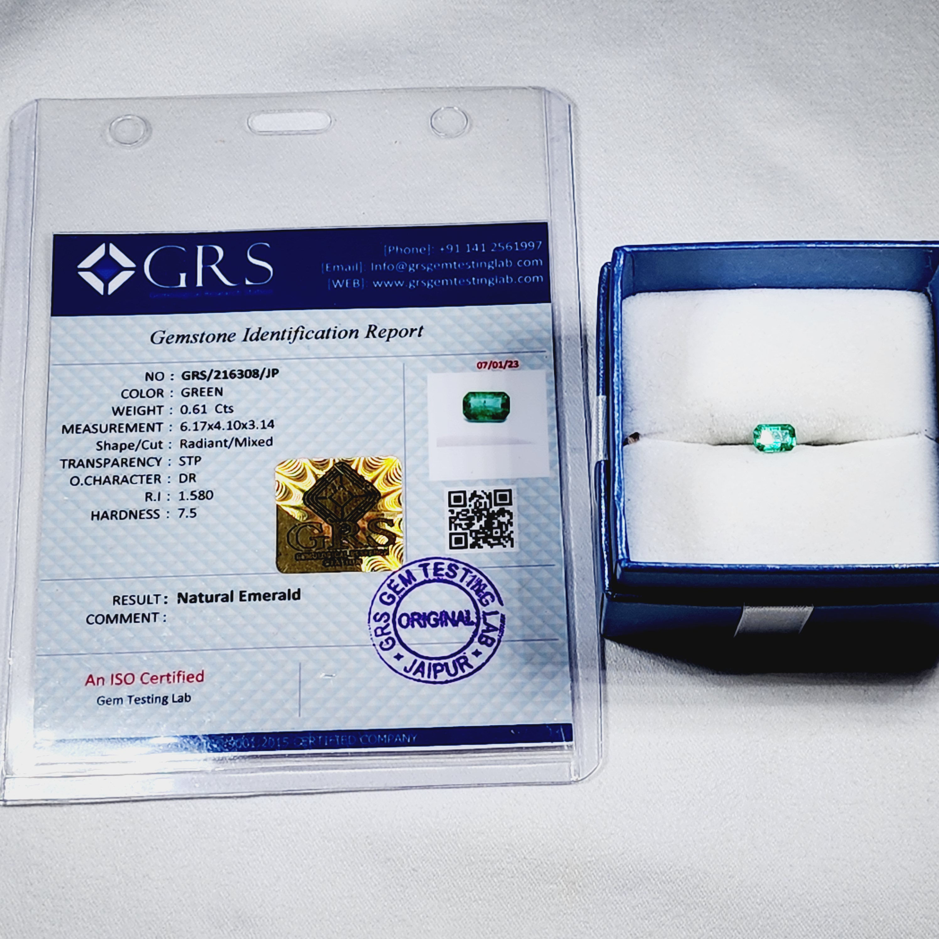 Octagon cut Natural African Emerald .61 ct 6x4mm with GRS Certificate