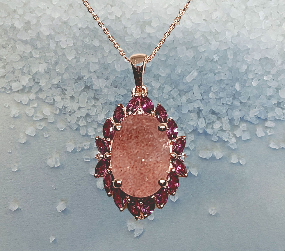 Thumbnail: Tanzanian Natronite Garnet & Zircon pendant in Rose Gold over 925 SS 7.35ct 21"