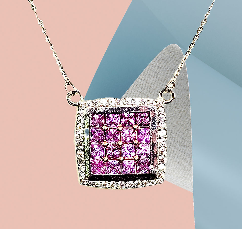 Thumbnail: Madagascar Pink Sapphire & Zircon necklace in Rhodium over 925 SS 2.35ct 18-20"