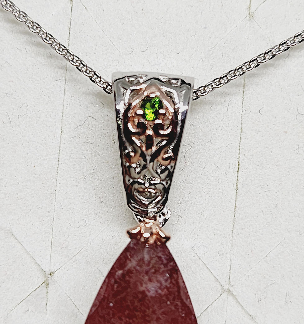 Thumbnail: Tanzanian Natronite & Chrome Diopside pendant in Rose God & Plat/over 925 21.5in