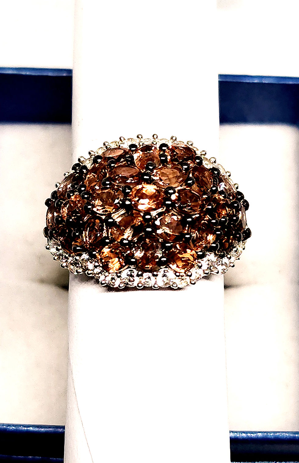 Thumbnail: Andalucite & White Zircon dome cocktail ring in Rhodium over 925SS 6.15 cts sz 8
