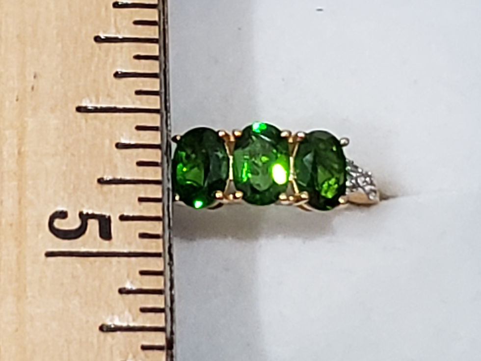 Thumbnail: Natural Russian Diopside & White Zircon three stone ring in 14K YG over 925 sz 8