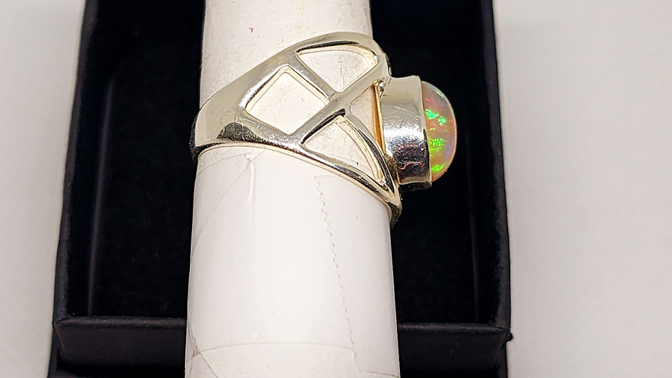 Thumbnail: AAA Welo Opal openwork ring in Rhodium over 925 Sterling Silver sz 8