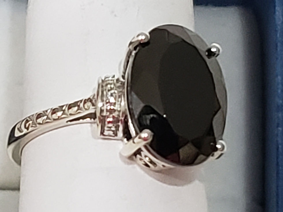Thumbnail: Elite Shungite and Natural White Zircon Ring in Platinum Over 925 3.75 cts sz 8