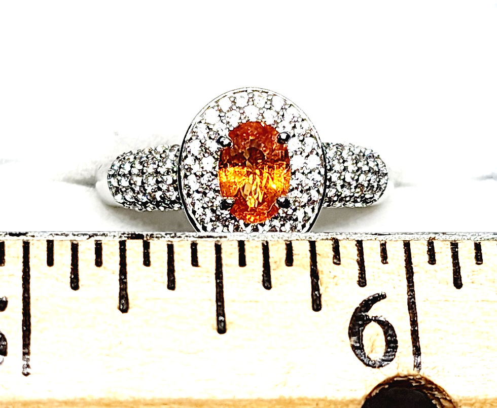 Thumbnail: Premium Spessartine Garnet & White Zircon double halo ring in Platinum/925 sz 9