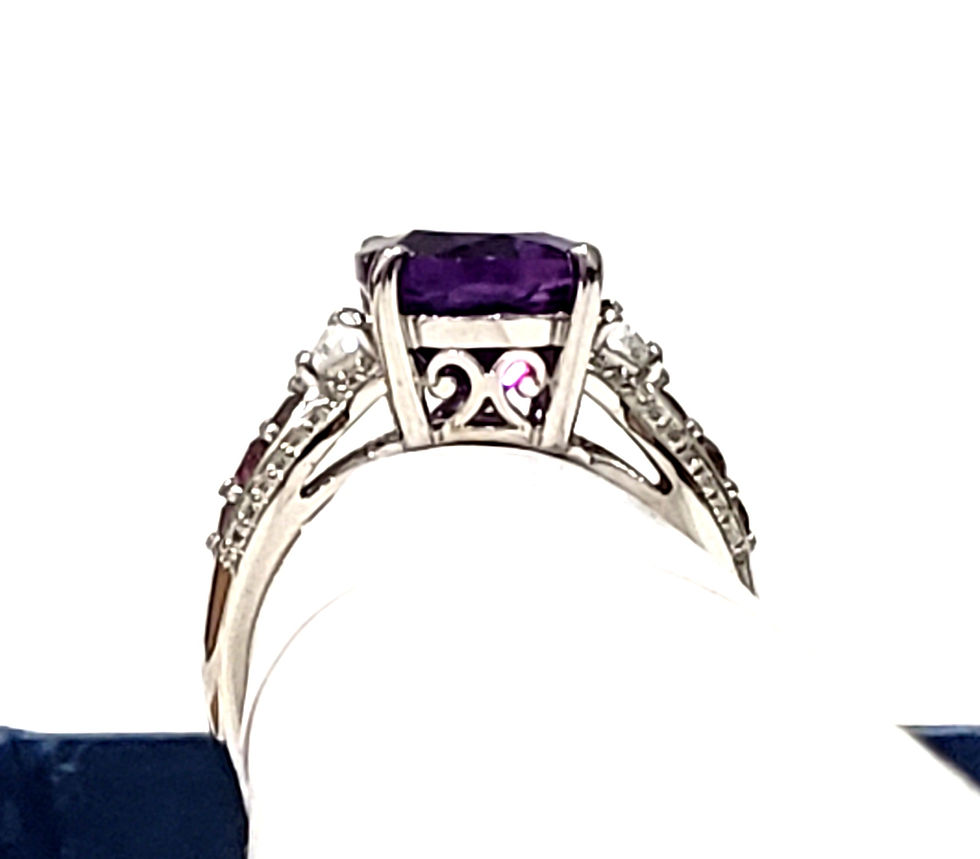 Thumbnail: Natural Moroccan Amethyst, White Zircon & Garnet ring in Plat/925SS 5.75 ct sz 8