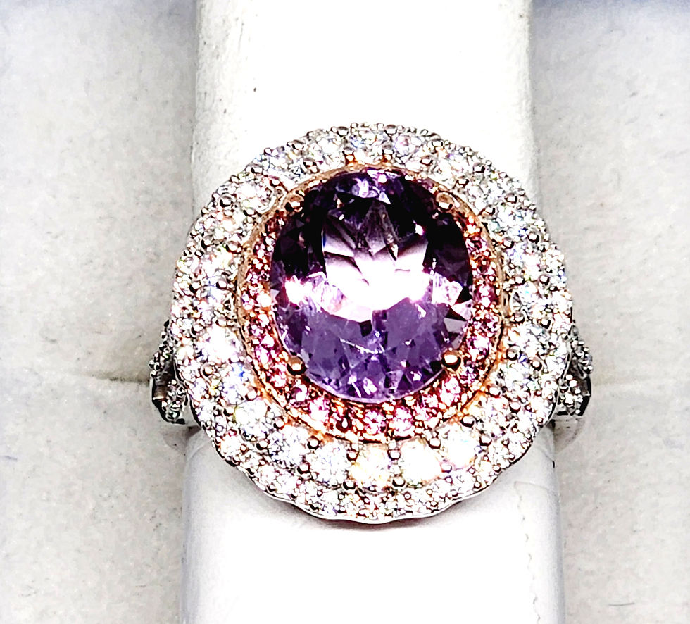 Thumbnail: AAA Rose De France Amethyst, Lotus Garnet & Moissanite cocktail ring size 8