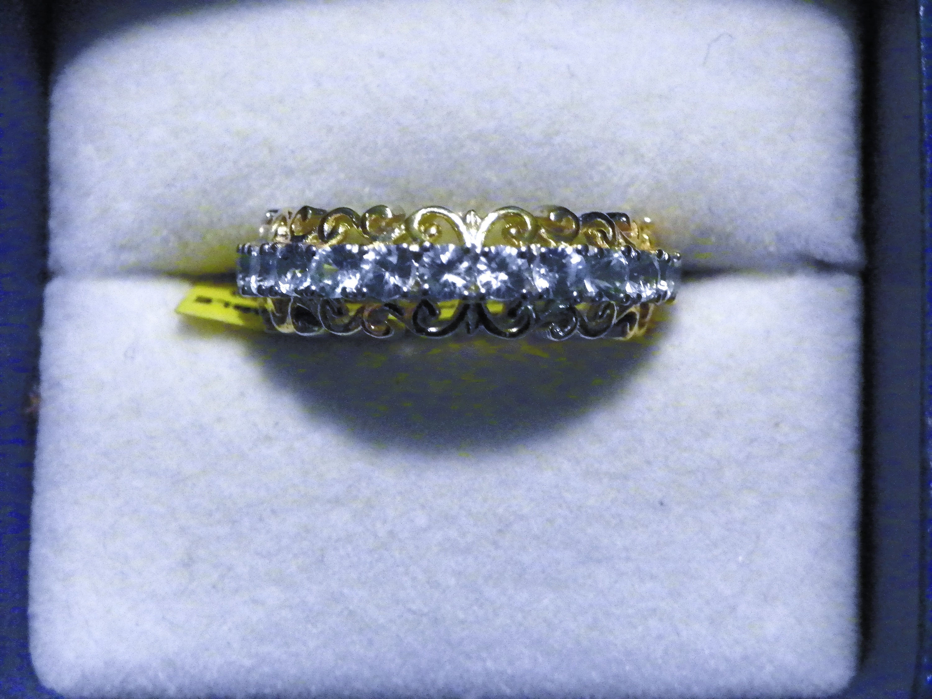 Light Cambodian Blue Zircon band ring (1.80 ct) in 14K YG & Plat/925 sz 7