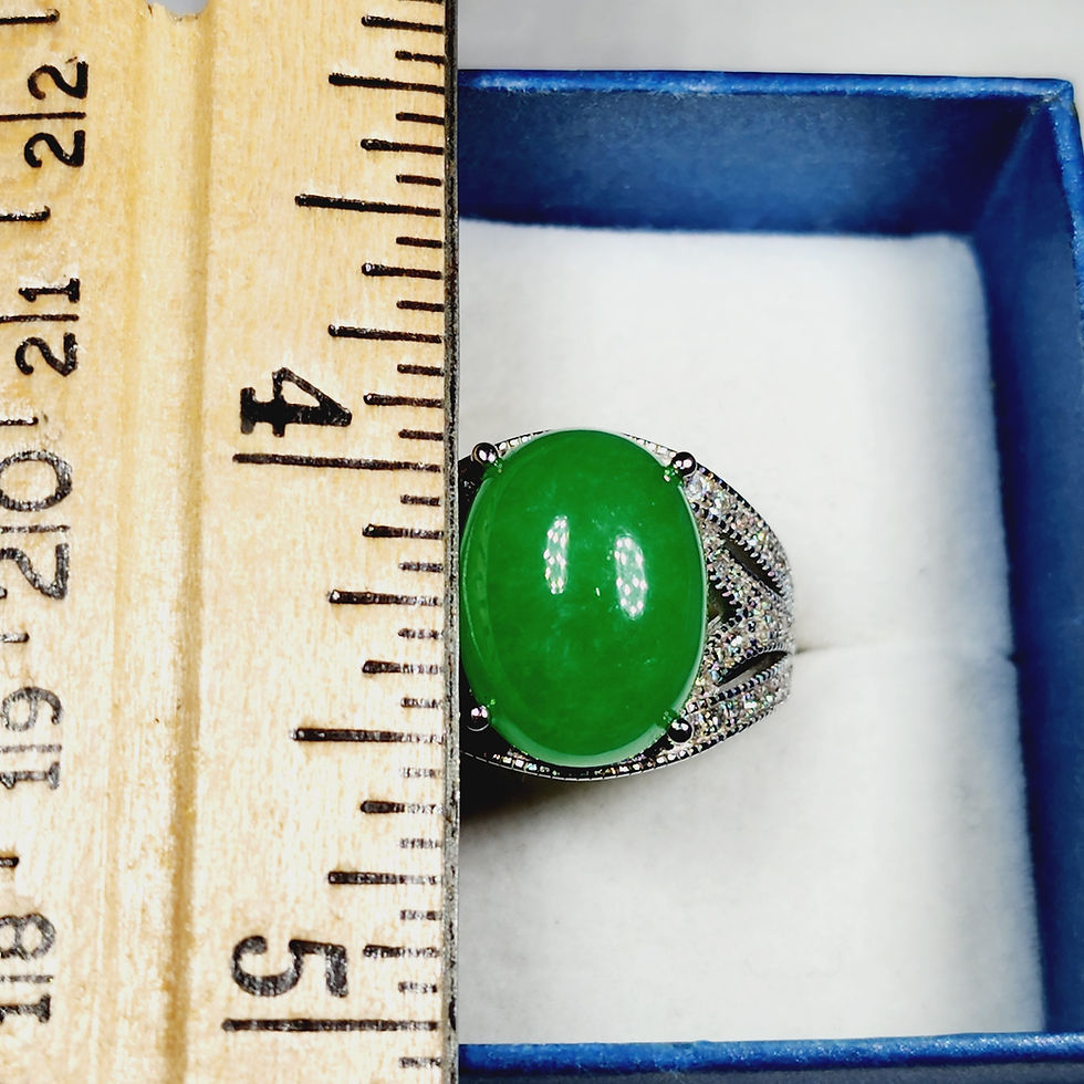 Thumbnail: Jadeite & Natural White Zircon ring in Platinum over 925 Sterling 9.75 cts sz 8