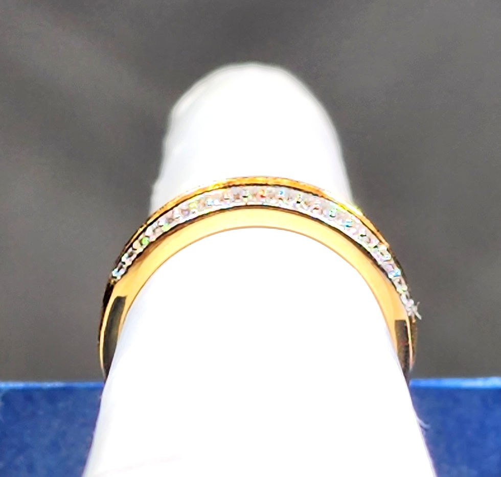 Thumbnail: Premium Spessartine Garnet & White Zircon band ring in 14K YG over 925 SS sz 8