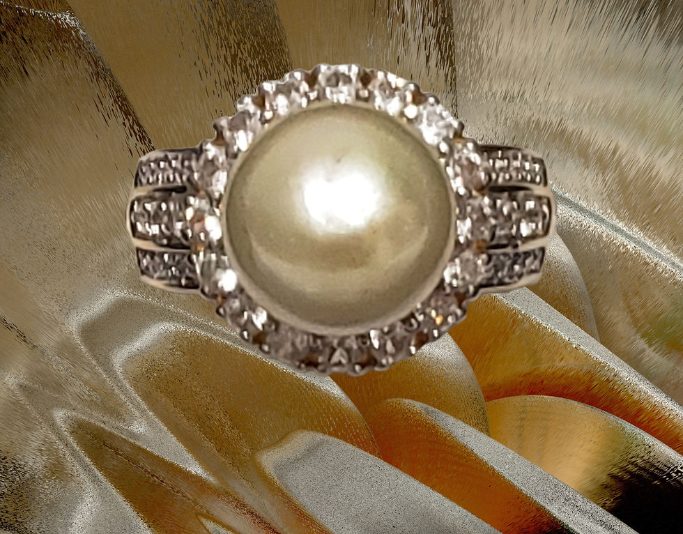 Thumbnail: South Sea golden pearl & Zircon halo ring 11.3mm 14k YG vermeil over 925 SS sz 6