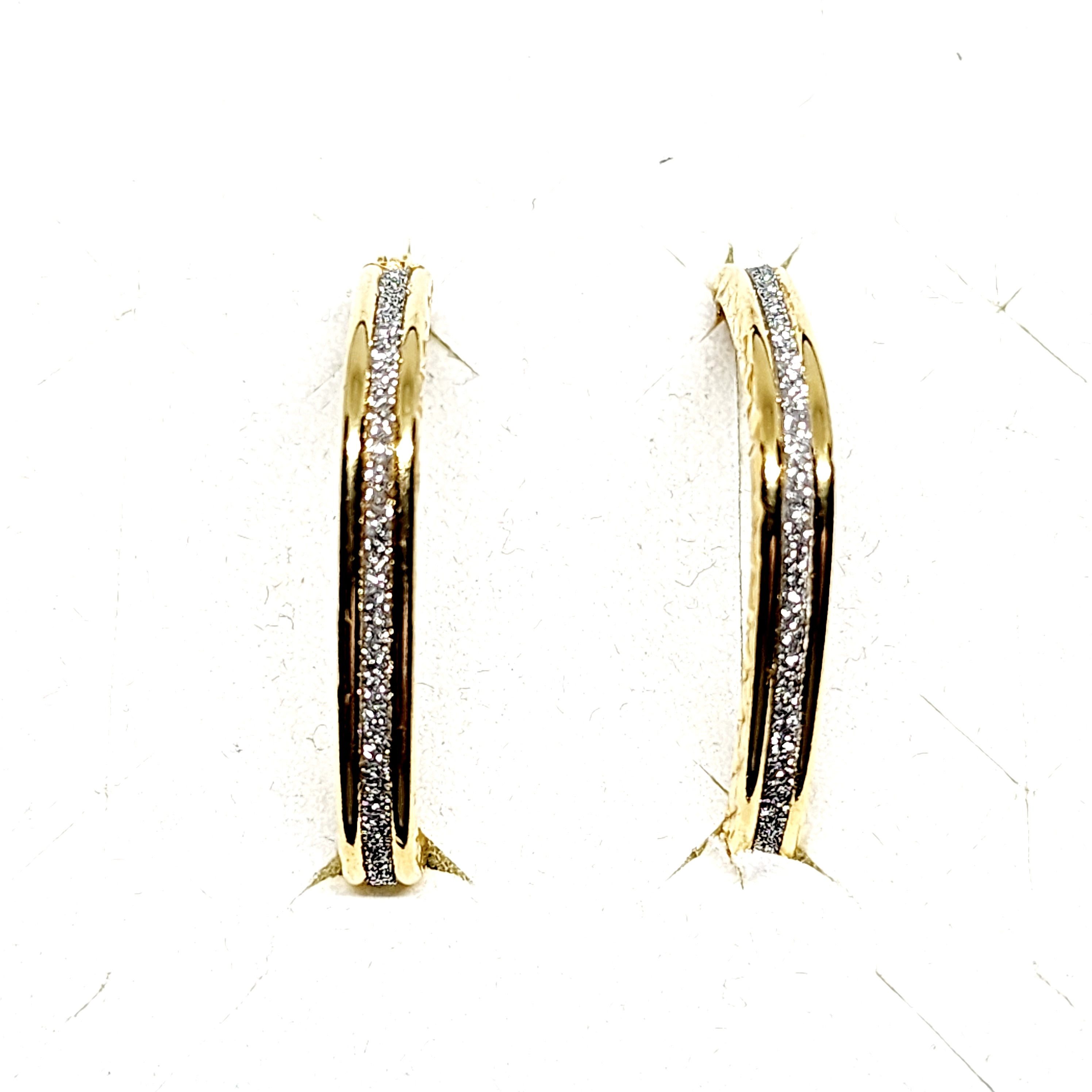 14K Yellow Gold over 925 Sterling Silver square hoop sparkle earring 3.1 grams