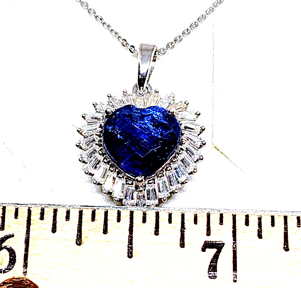 Thumbnail: Kashmir Kyanite & Moissanite heart halo pendant 20 inch in Plat over SS 5.35 cts