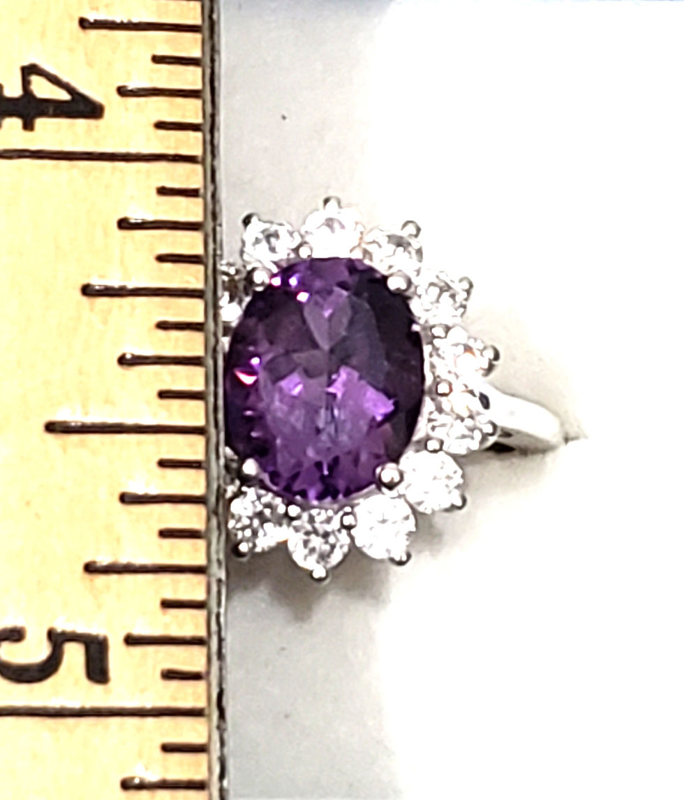 Thumbnail: Mashamba Amethyst White Zircon halo ring in Platinum/925 Sterling 6.00 tcw sz 8