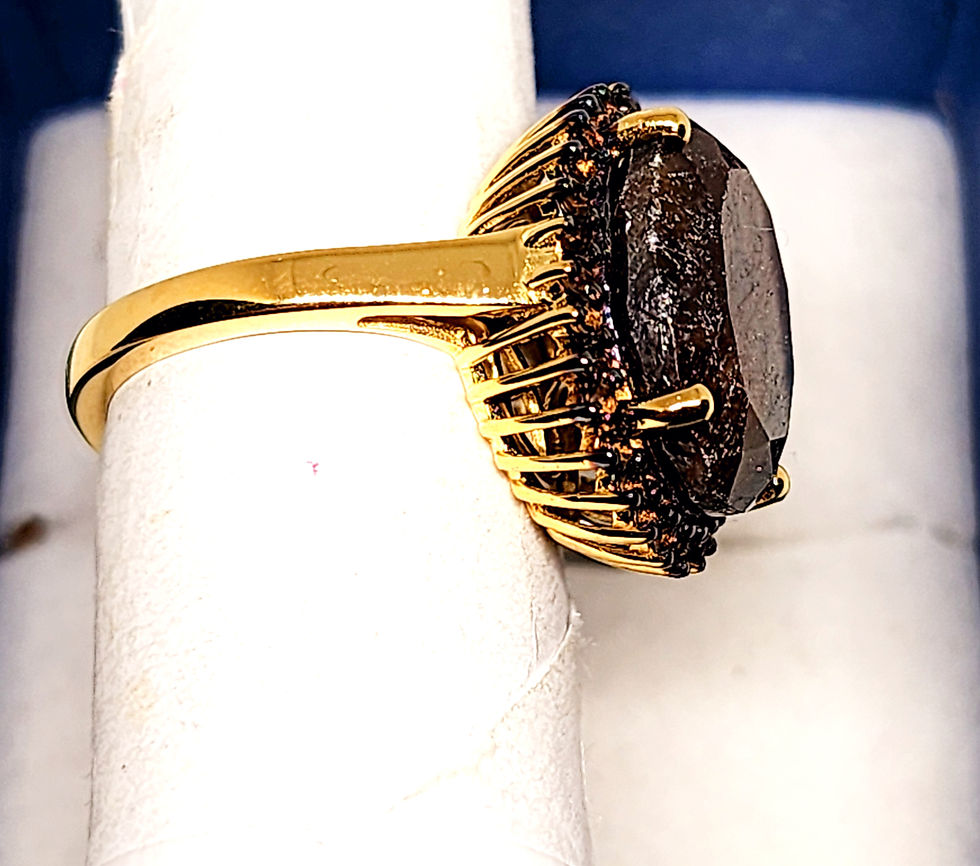 Thumbnail: Chocolate Sapphire & Smoky Quartz halo ring in 18K YG over 925 SS 13.30ct sz 7