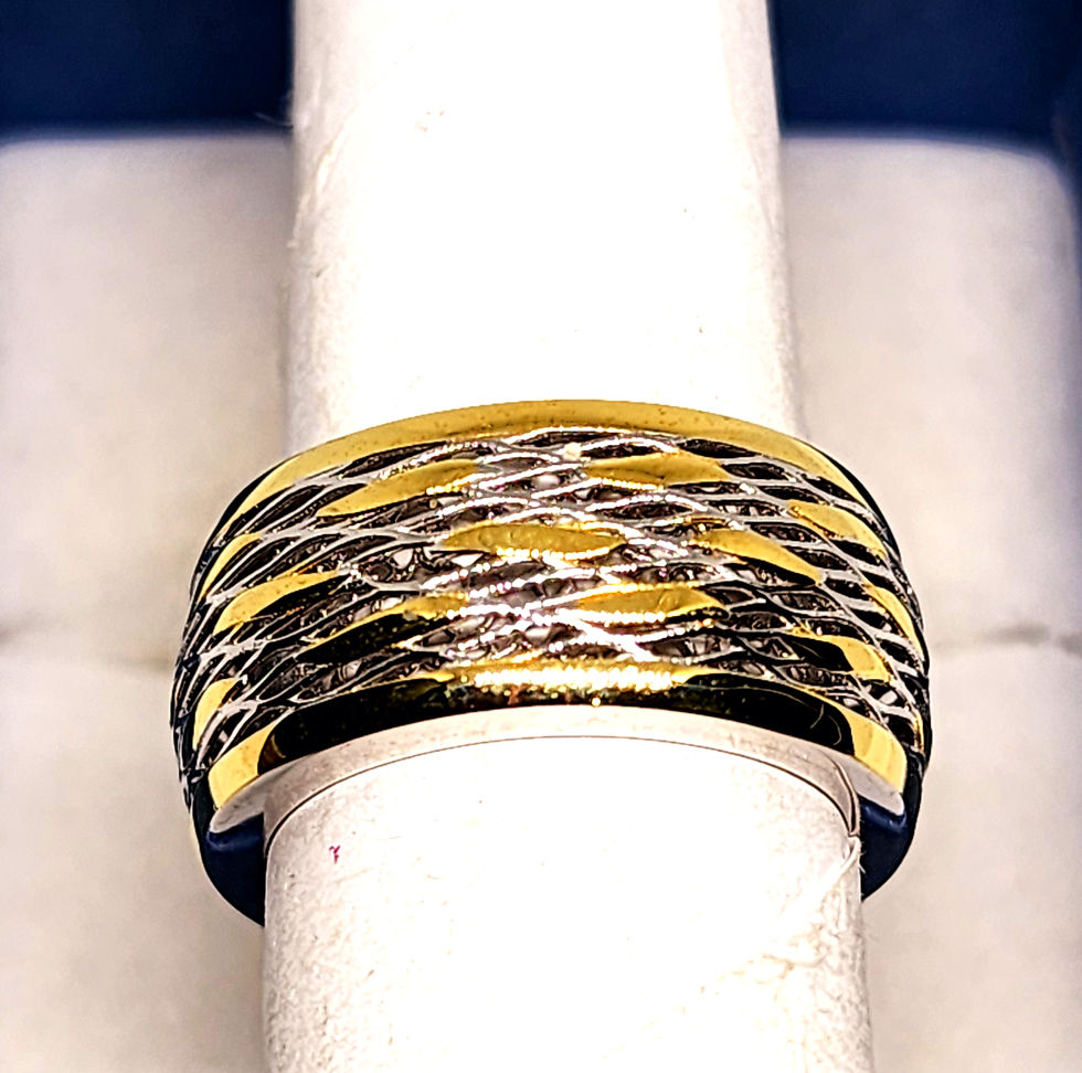 Thumbnail: 14K YG & Rhodium over 925 Sterling Silver band ring sz 7 4.25 grams