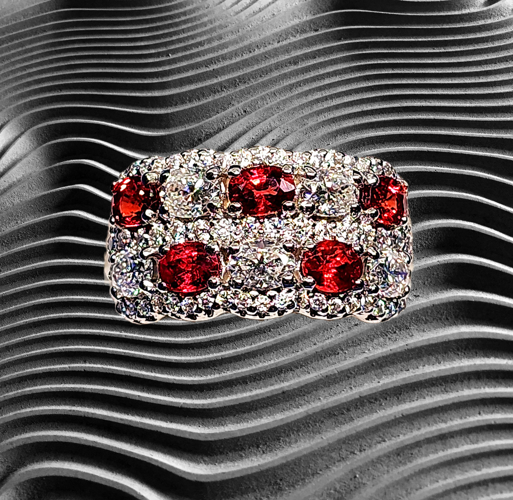 Red Sapphire & Moissanite band ring in Rhodium over 925 Sterling 2.75 tcw sz 7