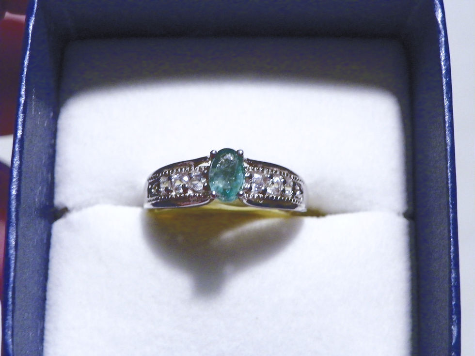 Thumbnail: AA Premium Brazilian Emerald & White Zircon ring in Platinum over 925 size 7