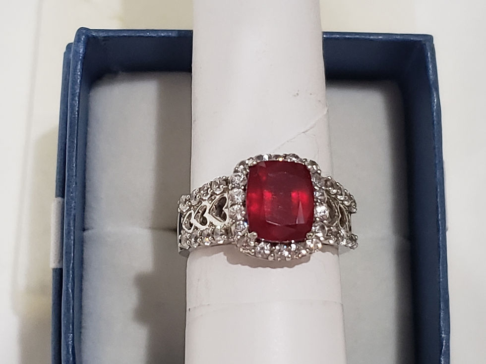 Thumbnail: Niassa Ruby & White Zircon fancy halo ring in Platinum over 925 SS sz 8 4.50 tcw