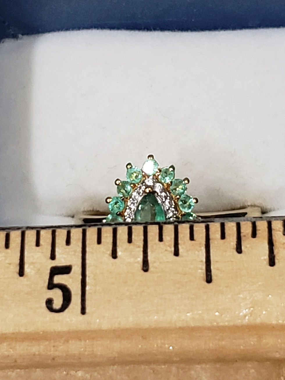 Thumbnail: Zambian Emerald & White Zircon cocktail ring in 14K Yellow Gold over 925 SS sz 8
