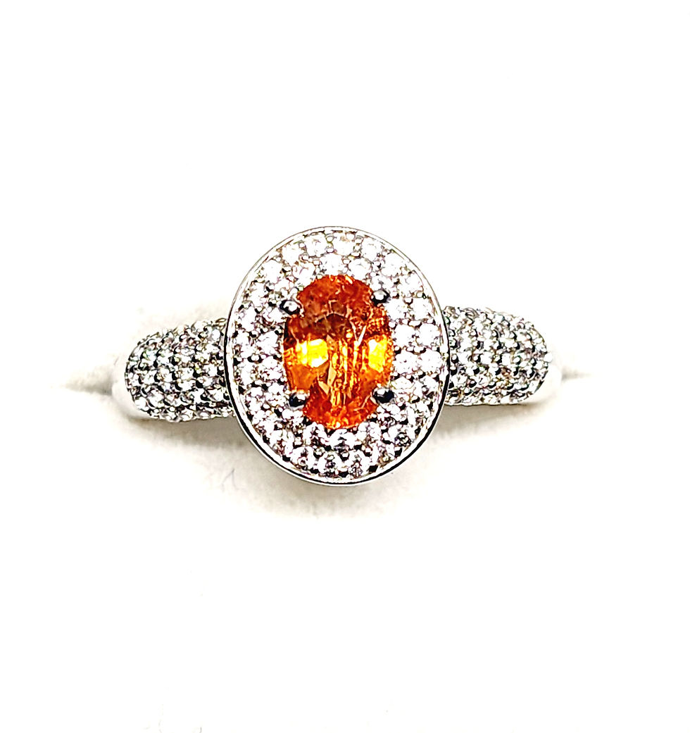 Premium Spessartine Garnet & White Zircon double halo ring in Platinum/925 sz 9