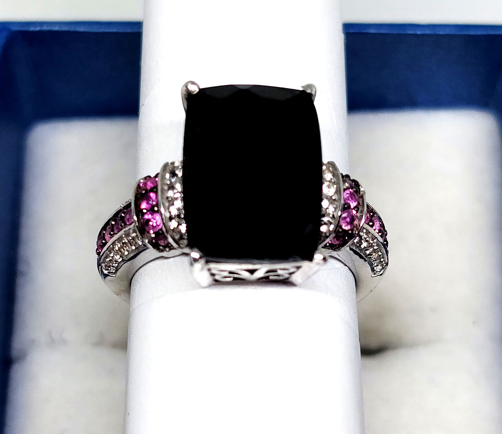 Thumbnail: California Black Jade Pink Sapphire & Zircon ring on Rhodium/925SS 7.85 ct sz 7