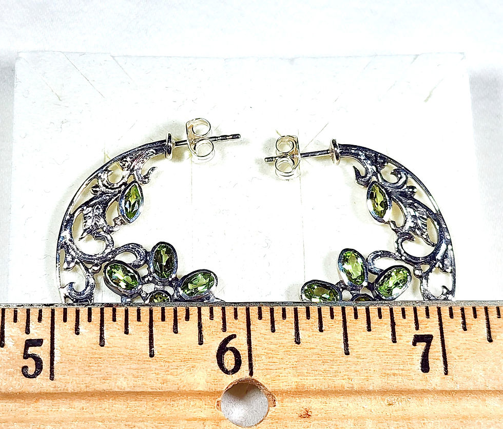 Thumbnail: Natural Arizona Peridot intricate floral earrings in 925 Sterling Silver 3.50 ct
