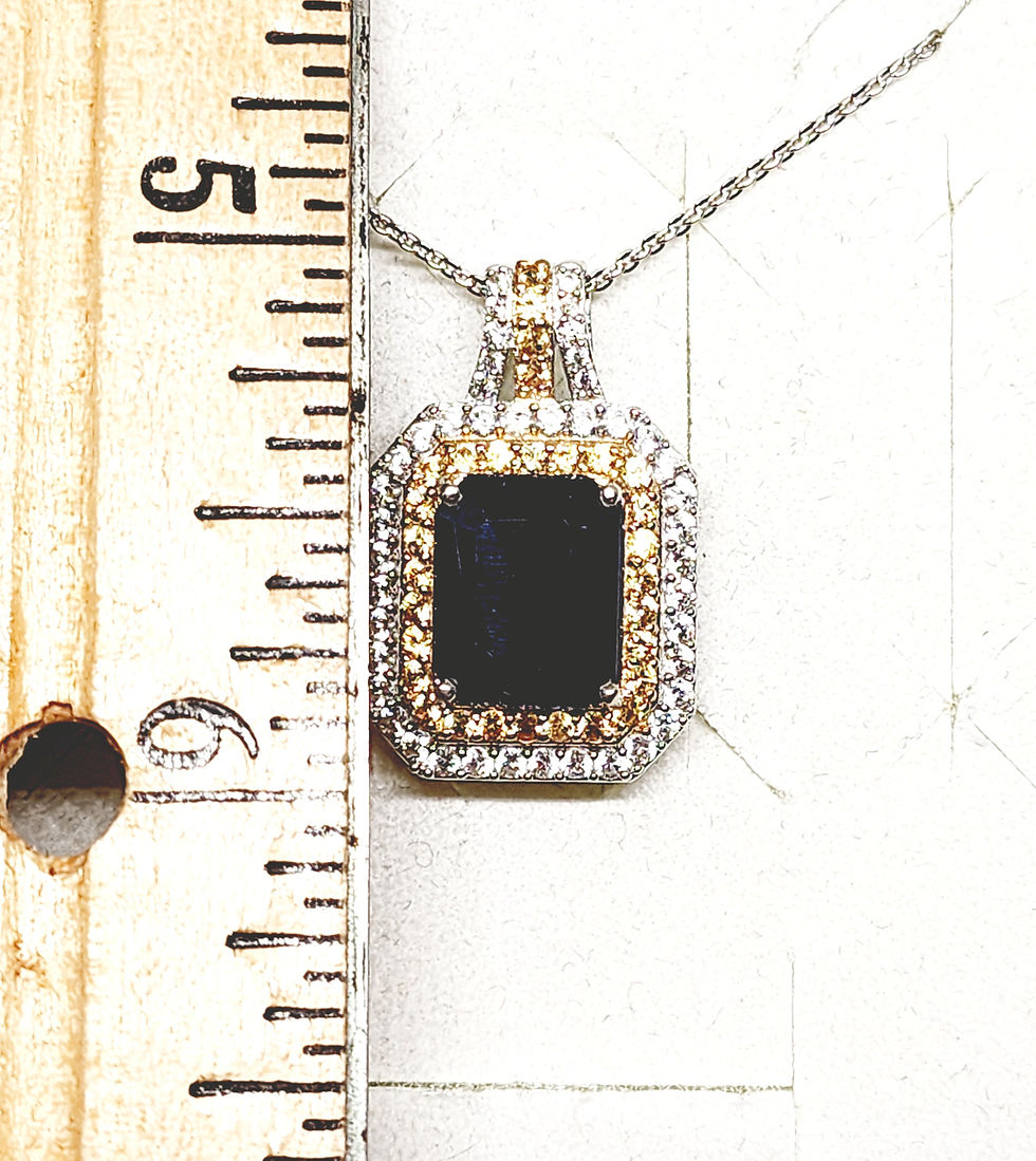 Thumbnail: Deep Blue Sapphire Yellow Sapphire & Zircon halo pendant in 14K YG & Plat/SS 20"