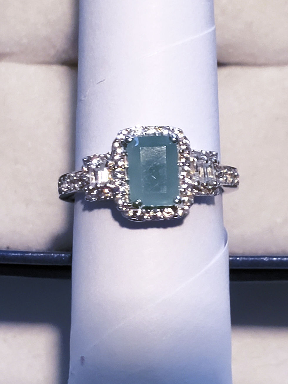 Thumbnail: Grandidierite & White Zircon halo ring 1.57 cts in Platinum/925 Sterling size 5