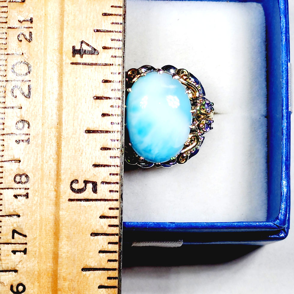 Thumbnail: Larimar & Tanzanite fancy cocktail ring in 14k Yellow gold & Plat/925 SS sz 7
