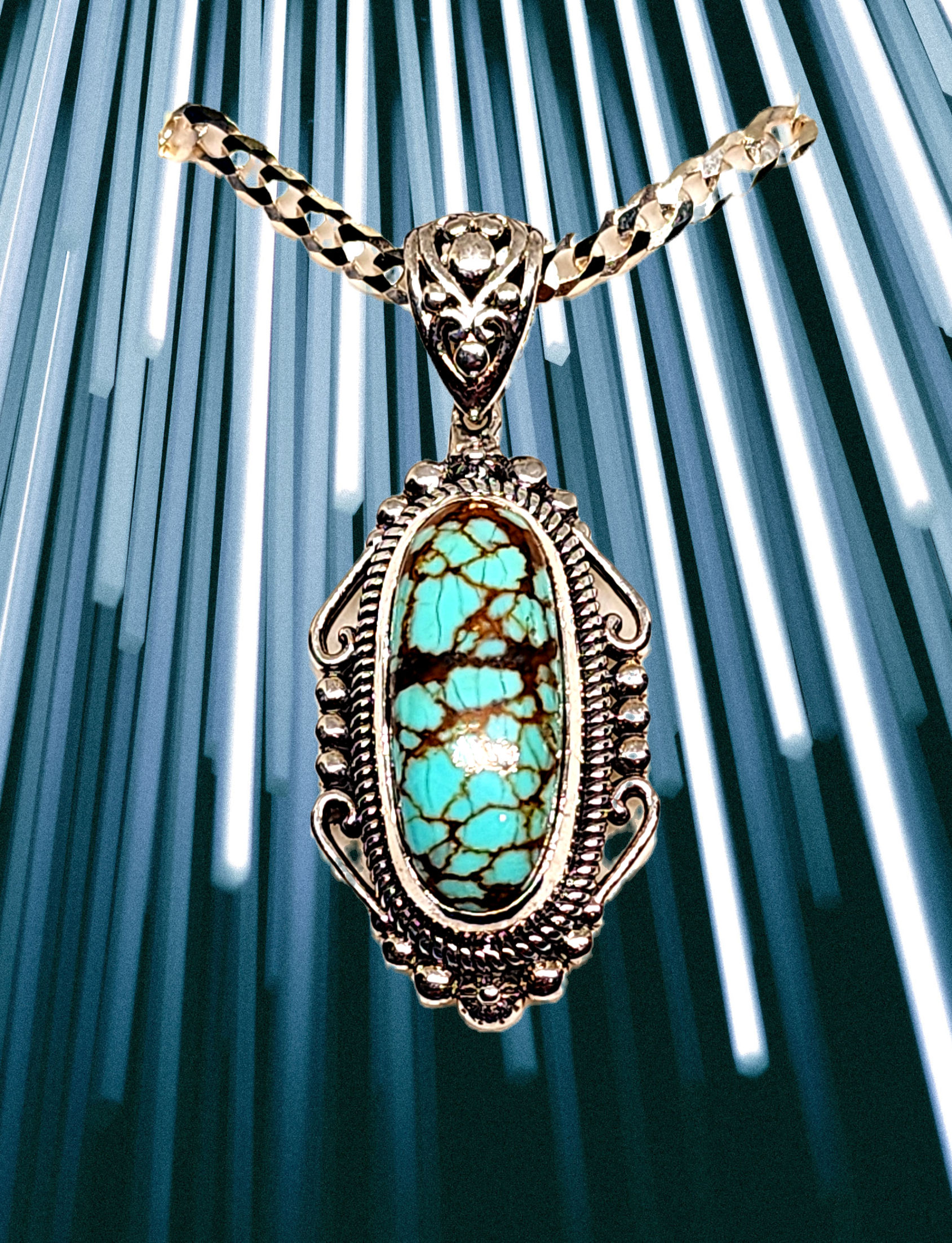 Blue Horizon Turquoise pendant in 925 Sterling Silver 5.00tcw 20" Italian chain