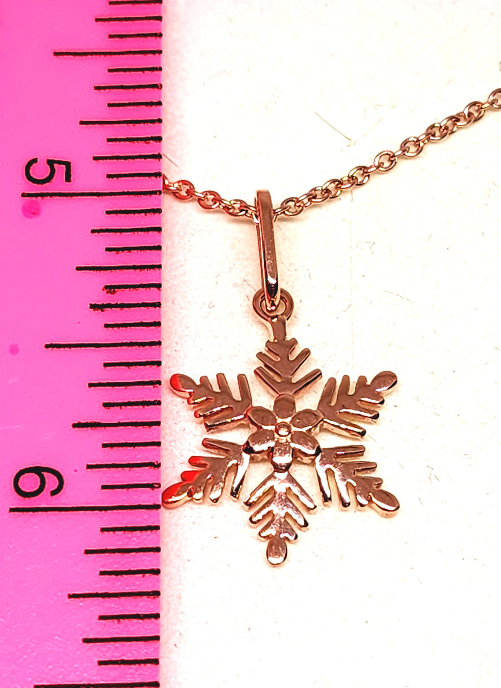 Thumbnail: 14K RG over Sterling snowflake pendant w/14k RG plated 316L Stainless chain 20"