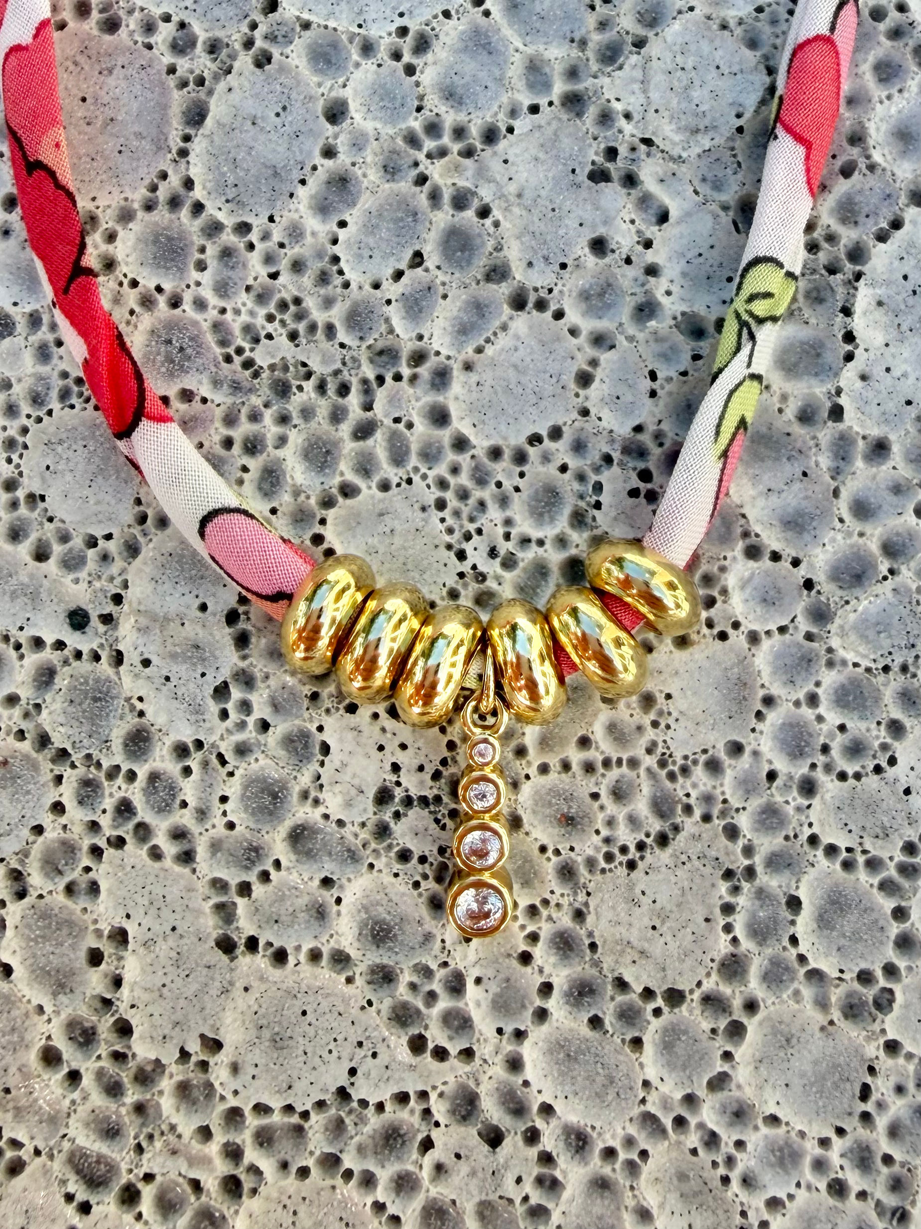 Fabric Necklace- Floral Circle Drop