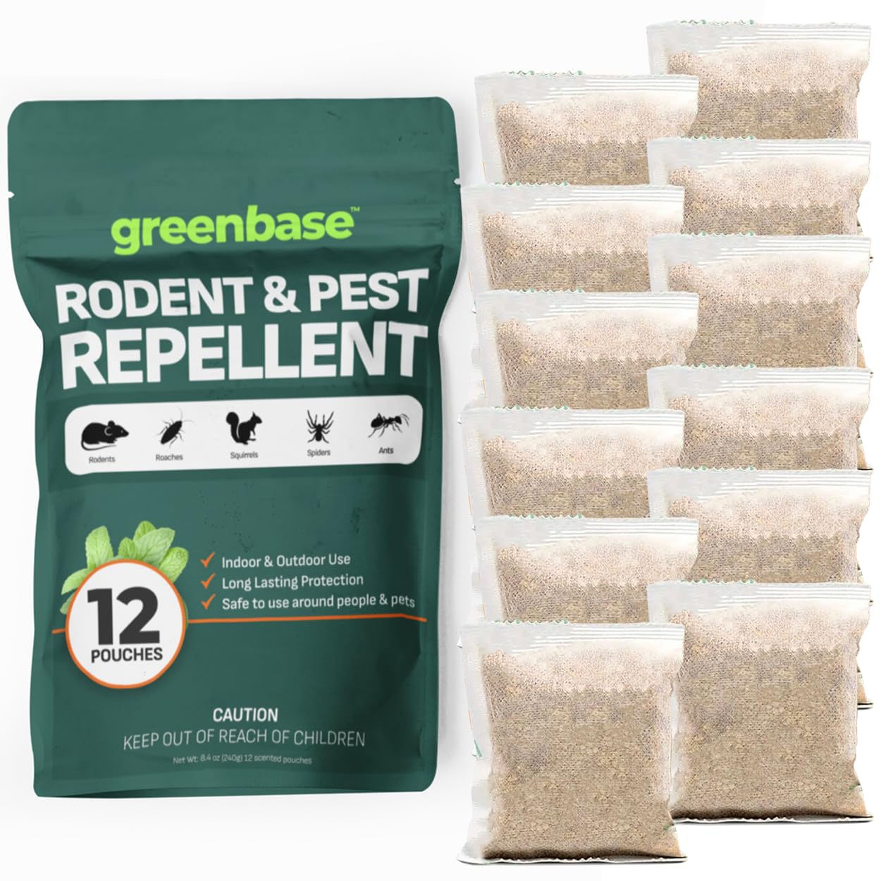 Pest Control Pouches (12 Pack) High Indoor/Outdoor - Repels Rodents Mice Rats Sq