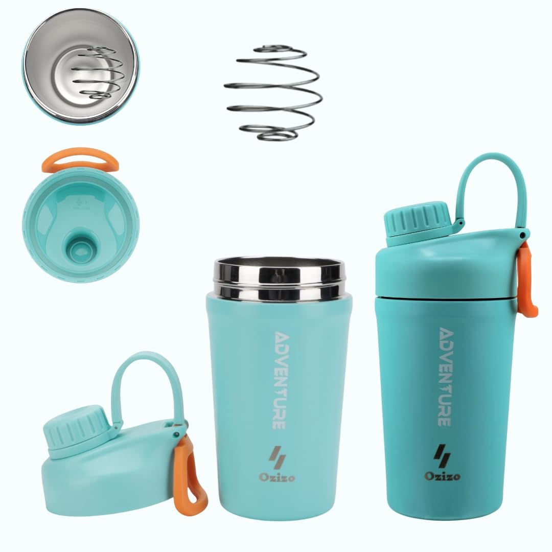 Ozizo Stainless Steel Shaker Bottle 20 oz Gym Bottle Shaker cup for protein mixe