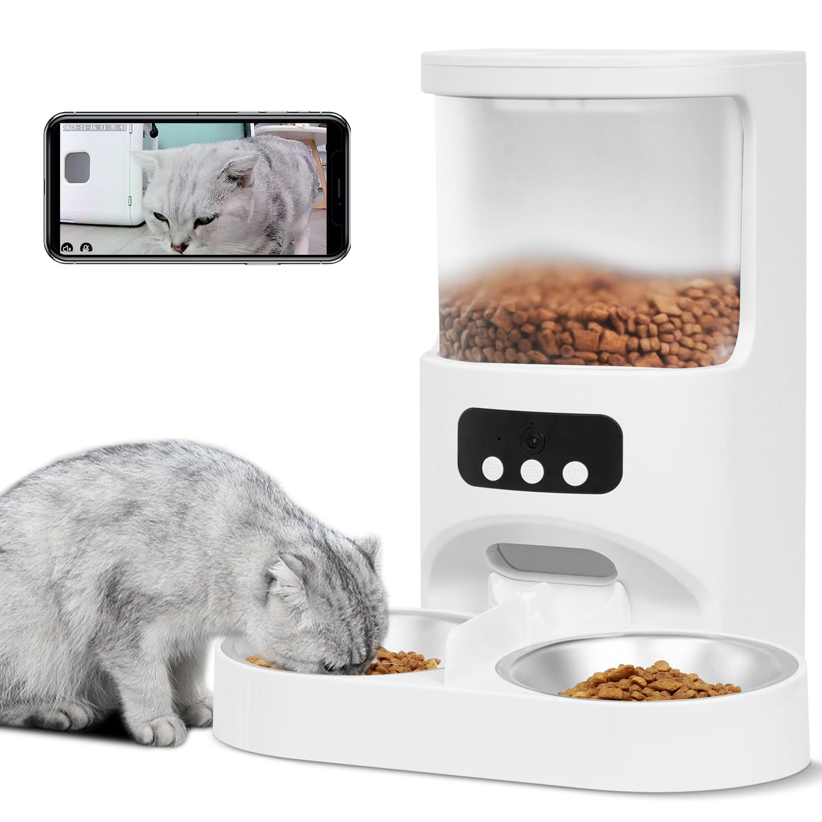Automatic Cat Feeder with Camera for 2 Cats1080P HD Video Night Vision Pet Feede