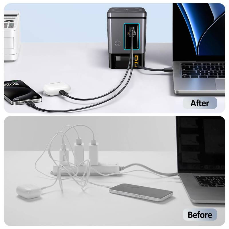 Thumbnail: 105W 6-in-1 Charging Station with Retractable USB-C Cable Power Combo Tower Mult