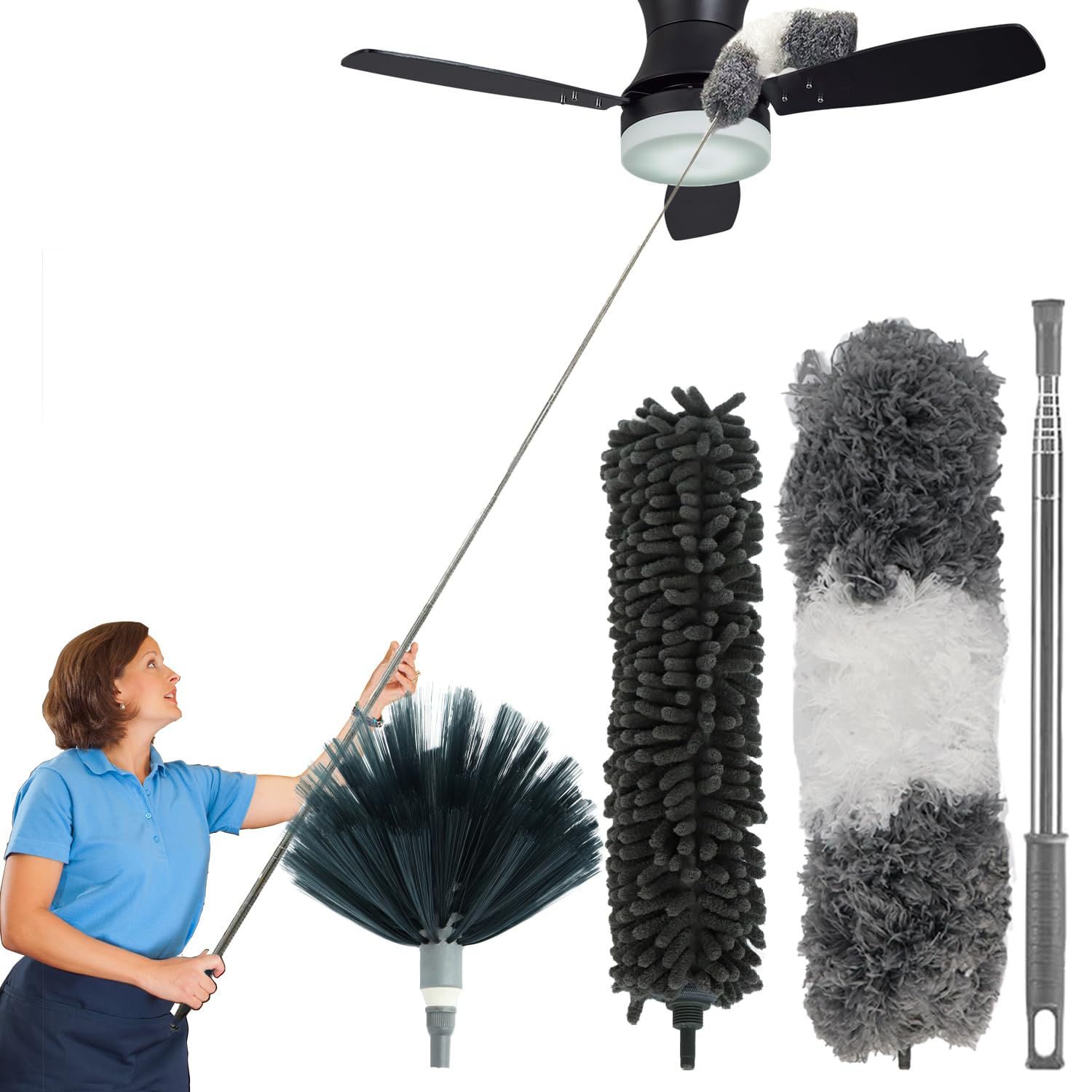 100" Long Handle Duster with Extension PoleBendable Ceiling Fan Cleaner Duster K
