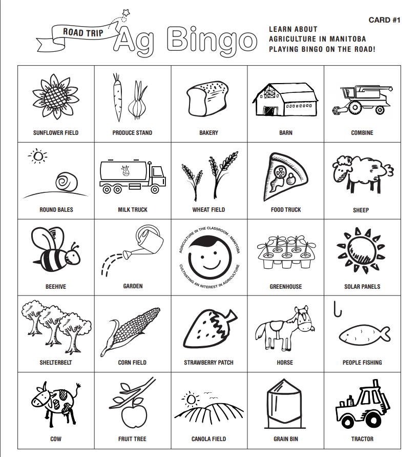 Agriculture bingo card with 25 ag-based topic tiles