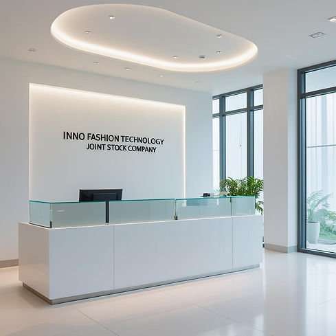 Create for me an image of the company's reception with the company name on the wall_ INNO