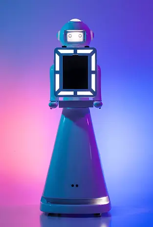 Futuristic robot with two digital screens