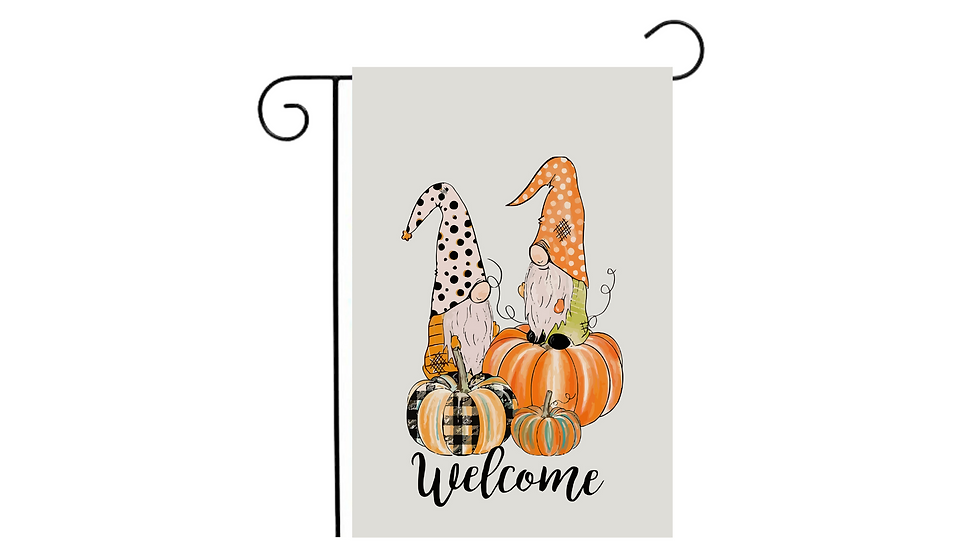 "Welcome" Pumpkin Gnomes Garden Flag 12"x18"